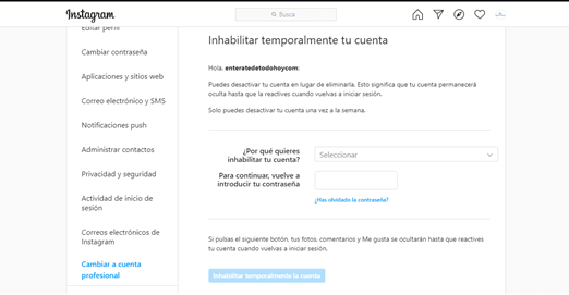 eliminar cuenta en Instagram temporalmente PASO 6 eliminar cuenta en Instagram temporalmente PASO 6