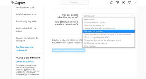 eliminar cuenta en Instagram temporalmente PASO 5 eliminar cuenta en Instagram temporalmente PASO 5